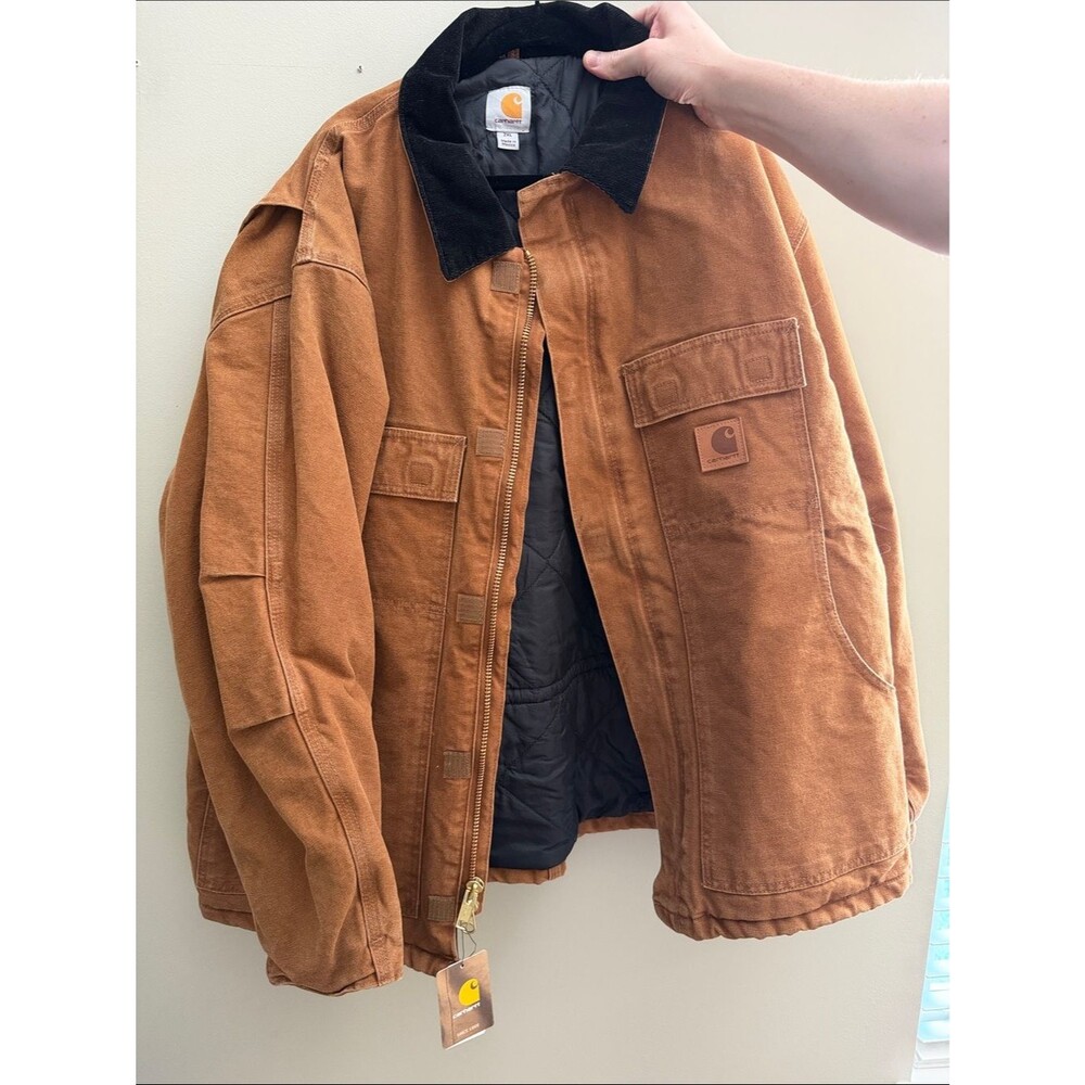 Carhartt Brown Canvas Work Jacket with Black Corduroy Collar